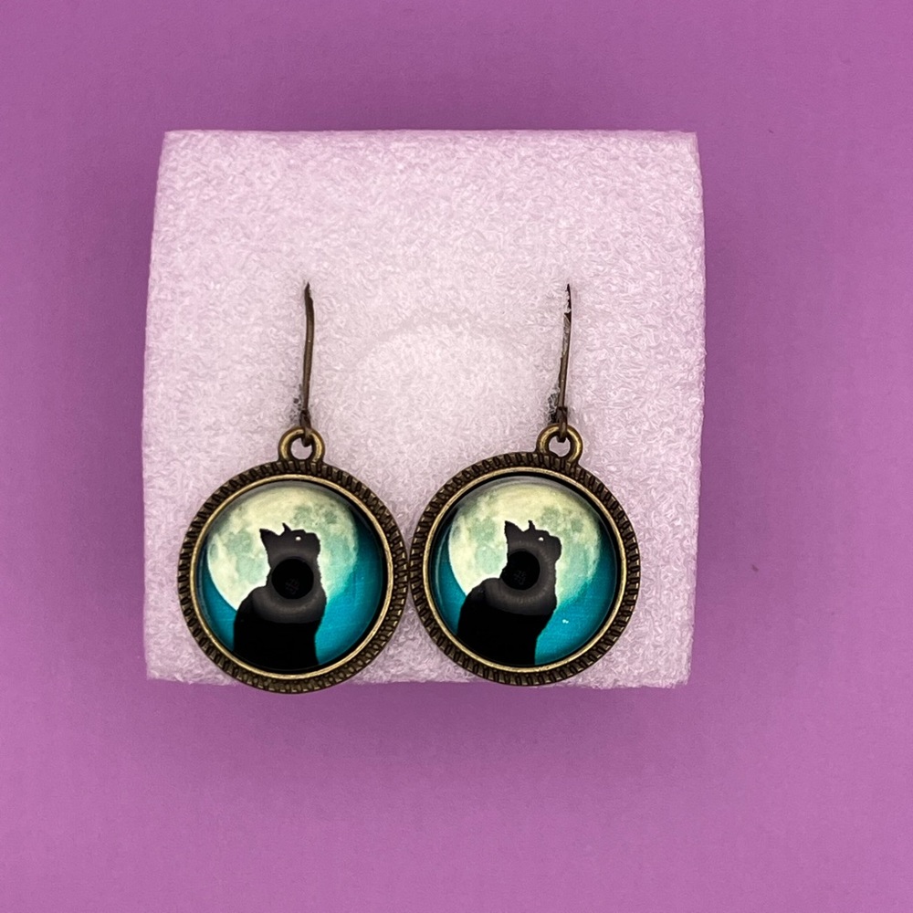 Black Cat and Moon Earrings